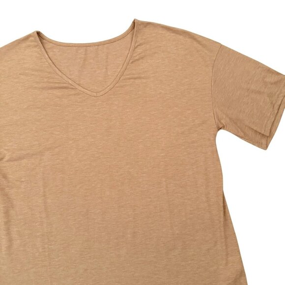 Khaki V Neck Tee Shirt Size XL Soft Lightweight Casual Top Beigecore Tan Basic - Picture 2 of 10